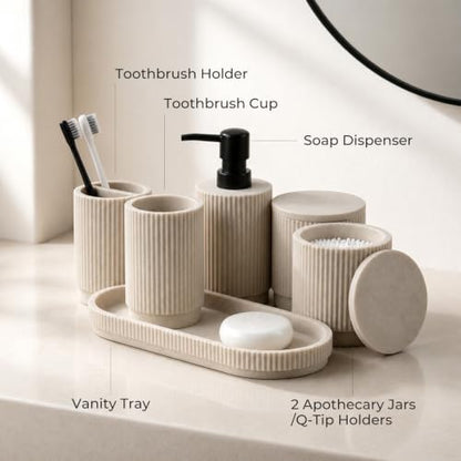 6-Piece Bathroom Accessories Set Resin Vanity Countertop Organizer