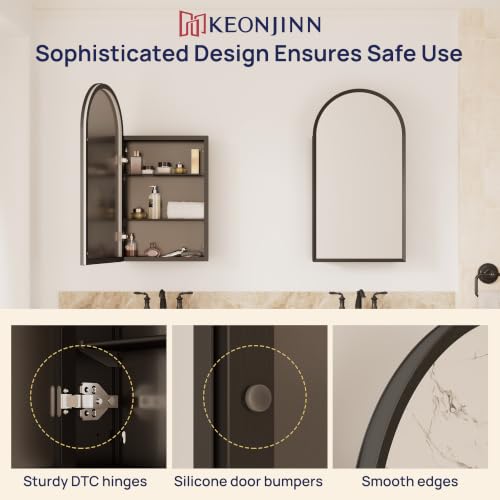 Black Medicine Cabinet with Mirror 16x30 Arched Wall Mounted Storage