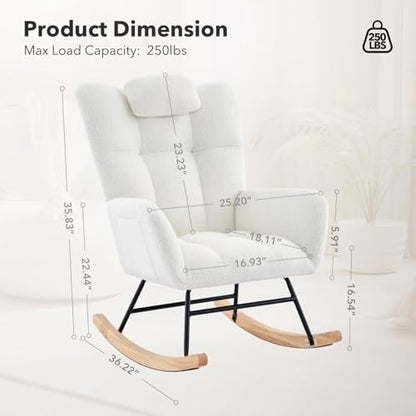 Beige Upholstered Glider Rocking Chair with High Backrest - Ideal for Nursery and Living Room