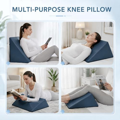 Extra Large Blue Triangle Knee Wedge Pillow 20 x 19 x 12 Inch Support Cushion - Supportive Support for Legs and Back