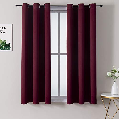 ChrisDowa Burgundyout Curtains 48 inches Long for Bedroom - 2 Panels Set Grommet Thermal Insulated Room Darkening Curtains for Living Room (Burgundy, 42 x 48 Inch)