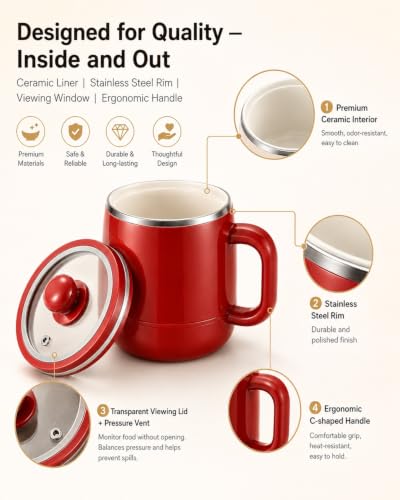 Electric Stewing Cup 27oz 6-in-1 Portable Cooking Kettle Beige with Filter
