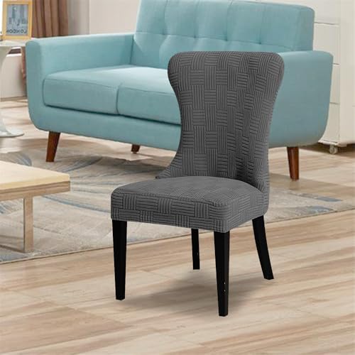 Velvet Wingback Chair Cover Slipcover - Dark Gray 2-Piece Set, Washable & Stretchable