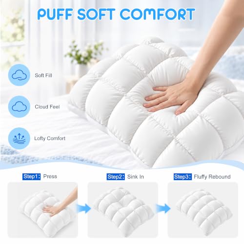Cooling Cover Fluffy Pillow with Sleep-Enhancing Comfort - White