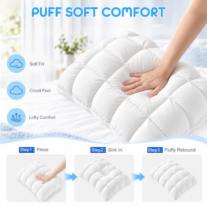 Cooling Cover Fluffy Pillow with Sleep-Enhancing Comfort - White