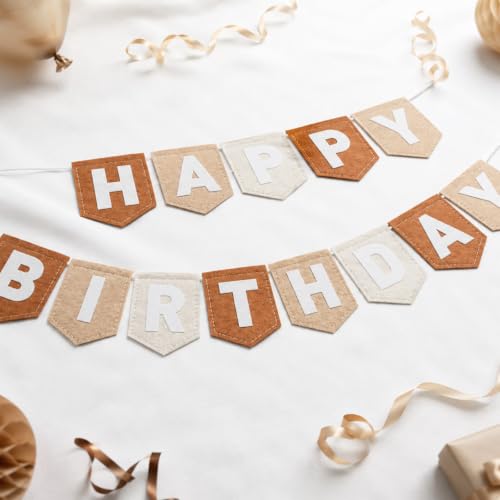 Brown Neutral Birthday Decorations Felt Happy Birthday Banner & Balloons - Variation of THIS listing
