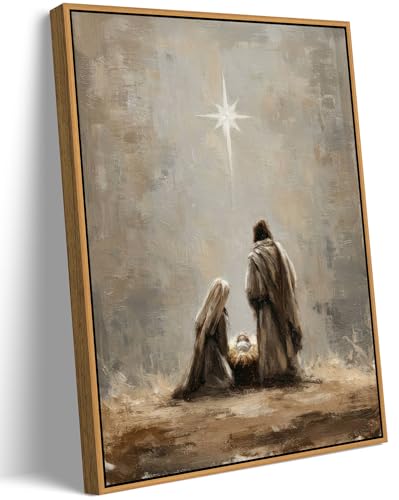 The Birth of Jesus Framed Nativity Scene Canvas Wall Art - 16 x 12 inches