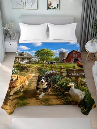 Queen Size Flat Sheet Only - Green Botanical Microfiber Bed Sheets, Easy Care, 90x102 Inches