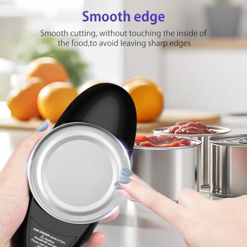 Electric Can Opener, Handheld Automatic Smooth Edge Kitchen Gadget - Black