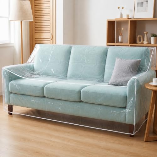 Clear Waterproof Plastic Couch Cover for Sofa - Heavy Duty, 96" W x 40" D x 41" H, Sofa Cover with Elastic Edges - Variation of Sofa / 1