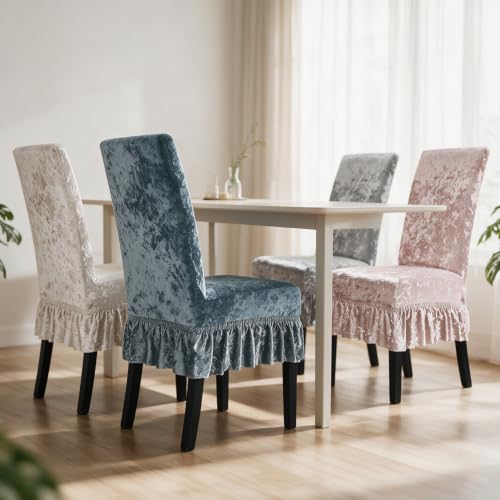 Pink American Style Suede Dining Chair Cover with Skirt Full Coverage