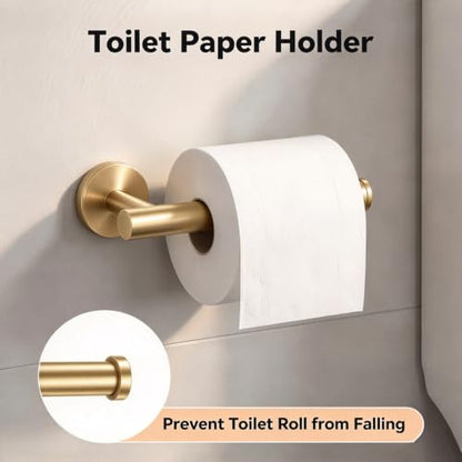 4-Piece Bathroom Towel Holder Set with Robe Hooks - Brushed Gold, Wall-Mounted