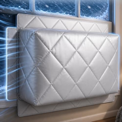 Silver Insulated Window AC Cover with Windproof Wing - L 21.3" x 14.2" x 3.1"
