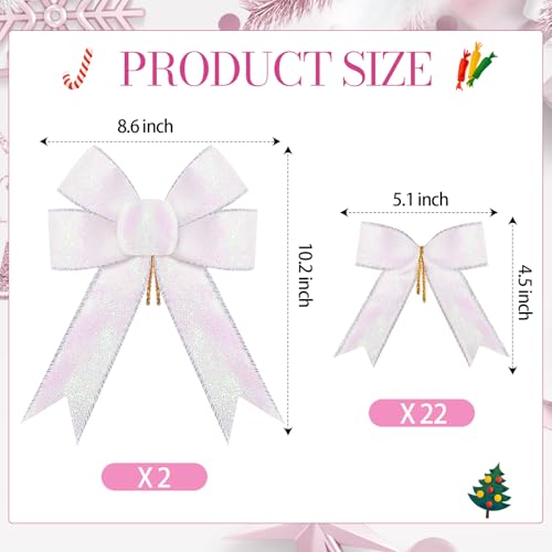 White Christmas Bows Set for Wreaths & Gift Wrapping - 24 Pieces