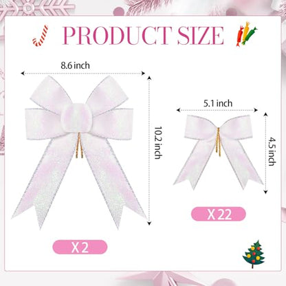 White Christmas Bows Set for Wreaths & Gift Wrapping - 24 Pieces