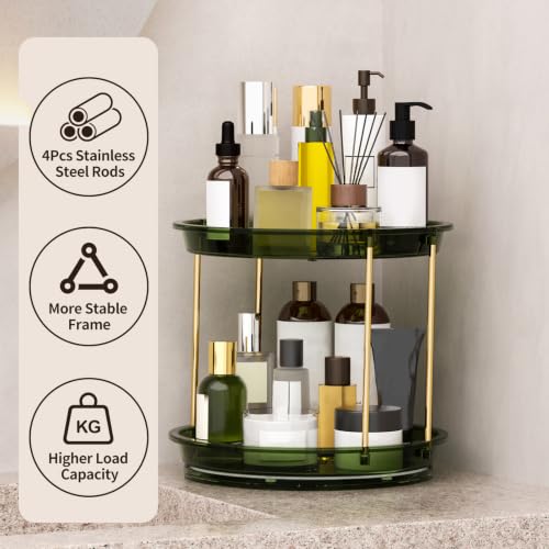 2-Tier Rotating Perfume Organizer Stand Green, Space-Saving Vanity Storage