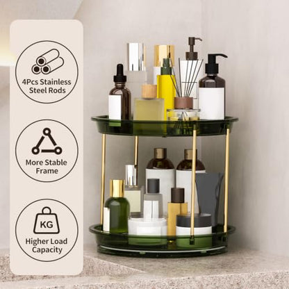 2-Tier Rotating Perfume Organizer Stand Green, Space-Saving Vanity Storage