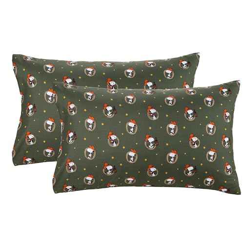 Berkshire Blanket Peanuts¢ç Snoopy Pillowcase Set of 2, 20'' ¡¿ 30'' Soft Breathable Microfiber Pillow Covers with Envelope Closure Design(Queen, Snoopy Giddy Up Cowboy Sheets Moss)