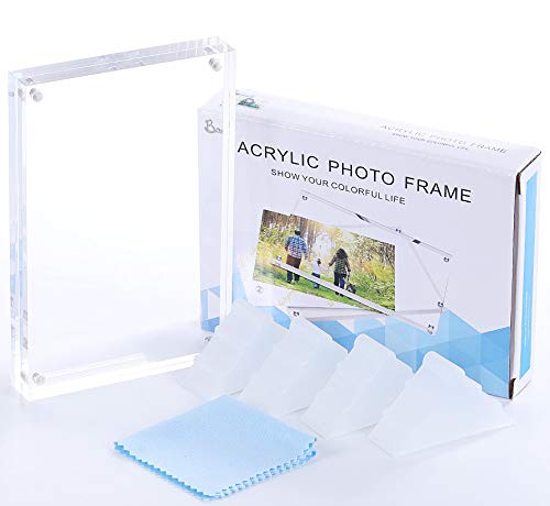 Boxalls 4x6 Inches Acrylic Picture Frames- 3 Pack, Desktop Frameless Photo Frames with Magnetic, Double Sided Transparent (3 Pack)