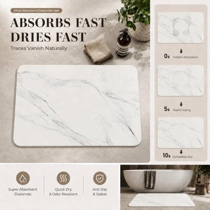 Whitemarble Diatomaceous Earth Bath Mat - Fast Drying Stone Bathroom Rug