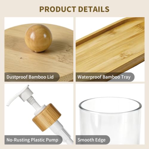 Bamboo Bathroom Organizer Set with Dispensers and Jars - Vanity Countertop Storage