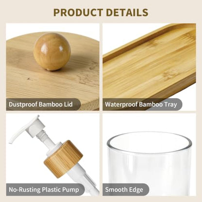Bamboo Bathroom Organizer Set with Dispensers and Jars - Vanity Countertop Storage