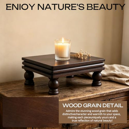 Dark Acacia Wood Display Riser Pedestal Stand with Beaded Edge - Hayunfiys