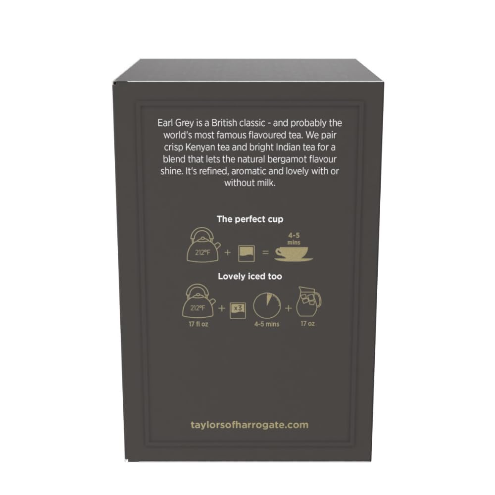 Taylors of Harrogate Earl Grey Black Tea - Fragrant & Delicate, 50 Pillow Bags for Hot or Iced Enjoyment