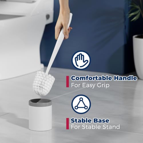 Toilet Brush and Holder Set - Compact, White, 2 Pack for Bathroom