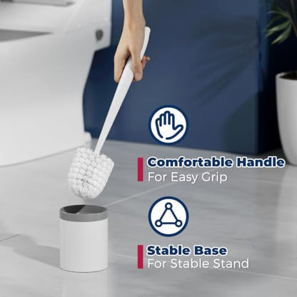 Toilet Brush and Holder Set - Compact, White, 2 Pack for Bathroom