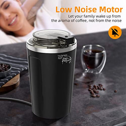 Coffee Grinder Electric, Espresso Coffee Bean Spices Grinder, Coffee Blade Grinders, One Touch Portable Grinder, for Coffee Bean, Spices, Herbs, Nuts, Grains, Black