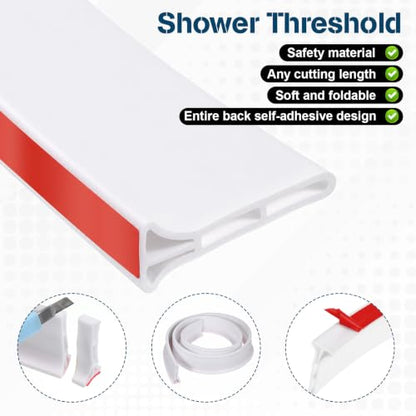 3-Inch High Shower Threshold Water Dam Silicone Splash Guard - 79 Inch