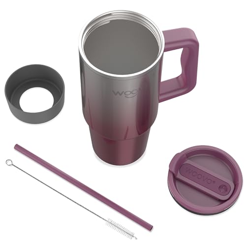 WOOVO 30oz Tumbler with Handle and Straw, Insulated Coffee Mug with Splash Proof Lid, BPA Free Reusable Double Wall Stainless Steel Water Cup, Keep Beverages Cold Hot for Hours, Gradient Red