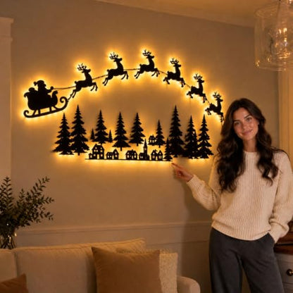 3D Light Up Wooden Reindeer Christmas Decor LED Wall Art - Variation C