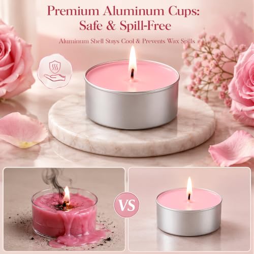 Pink Rose Scented Soy Tea Light Candles 100 Pack - Relaxing Home Decor