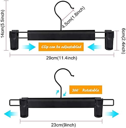Skiennix Skirt Hangers - 360° Swivel Clips for Space-Saving Pants & Skirts | 10-Pack, Black