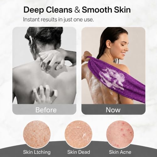 Exfoliating Washcloth Towel Set - Olive Green & Deep Purple, Body Loofah Sponge