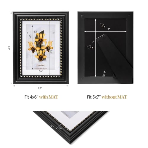 Everdeer 5x7 Black Picture Frame with Gold Beaded Border - Wall & Tabletop Display