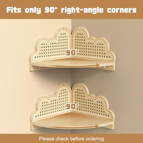 Rattan Corner Floating Shelves Set of 3 - Natural Boho Wall Storage