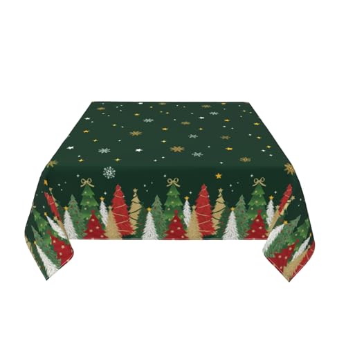 Christmas Square Tablecloth 52x52 Inch Forest Green Xmas Tree Snowflake Holiday Decor