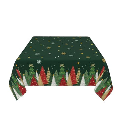 Christmas Square Tablecloth 52x52 Inch Forest Green Xmas Tree Snowflake Holiday Decor