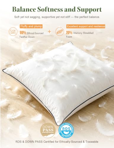 Organic Feather Down Euro Pillow Insert 26x26 White Pack of 2