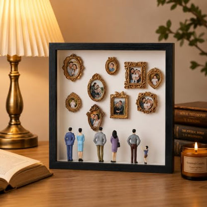 Mini Gold Photo Frame Box Set with 12 Miniature Figurines & DIY Display