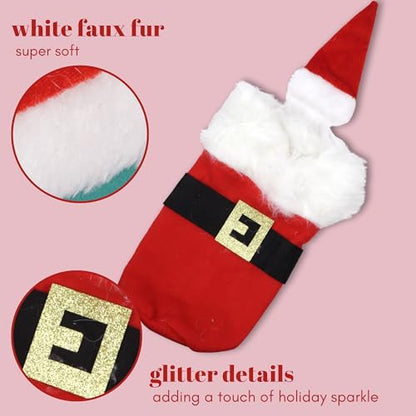 Santa Claus Wine Bottle Cover with Faux Fur Trim - Holiday Party Decor
