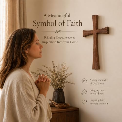 11-Inch Walnut Wood Cross Wall Decor - Natural Wooden Faith Symbol