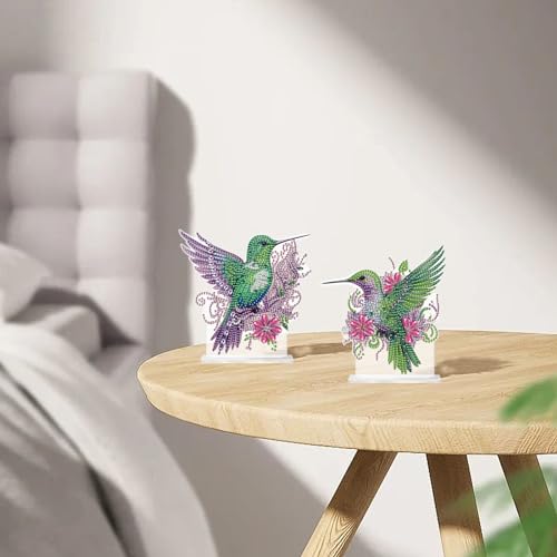 Antor 2 Pcs Hummingbird Diamond Painting Kit - Green Crystal Rhinestone Ornaments for Home & Office Decor