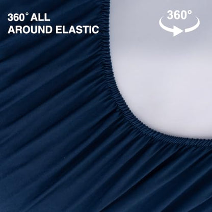 Aimuan Navy Twin Zippered Bedding Set Pinch Pleated Comforter & Fitted Sheet