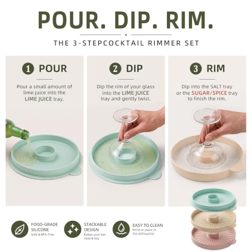 Stackable Silicone Margarita Salt Rimmer Set - 3 Piece, Dishwasher Safe