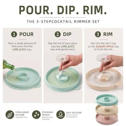 Stackable Silicone Margarita Salt Rimmer Set - 3 Piece, Dishwasher Safe