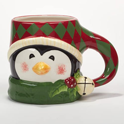 Holiday Mug Set - 4 Ceramic 18 oz. Santa Snowman Teddy Bear Penguin